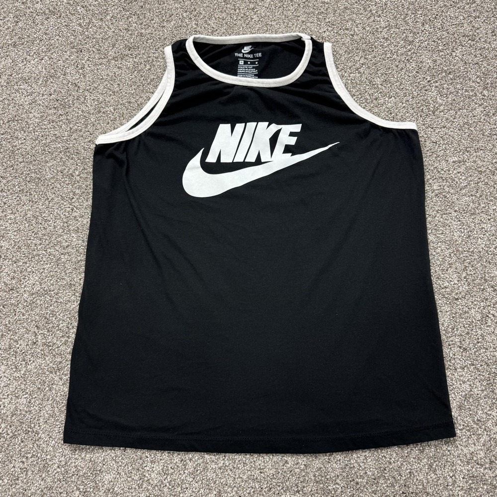 Nike Tank Top Shirt Mens Medium Black White Trim Ringer Logo Athletic Training